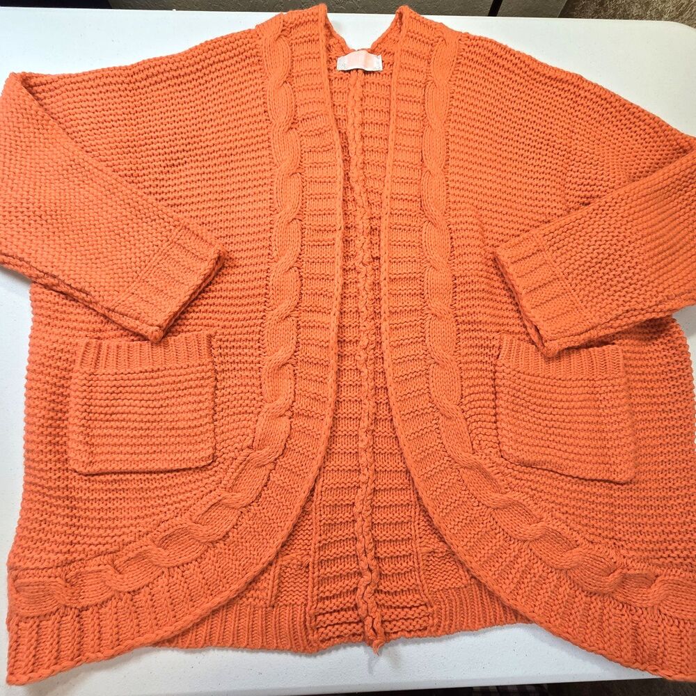 Women’s C+D+M Open Front Cardigan Sweater Pockets Tangerine Sz Medium - Runs Big